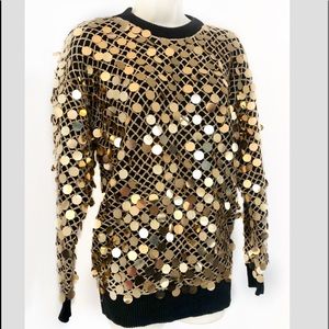Vintage 70’s 80’s Disco Gold Pailette Sequin Sweater M